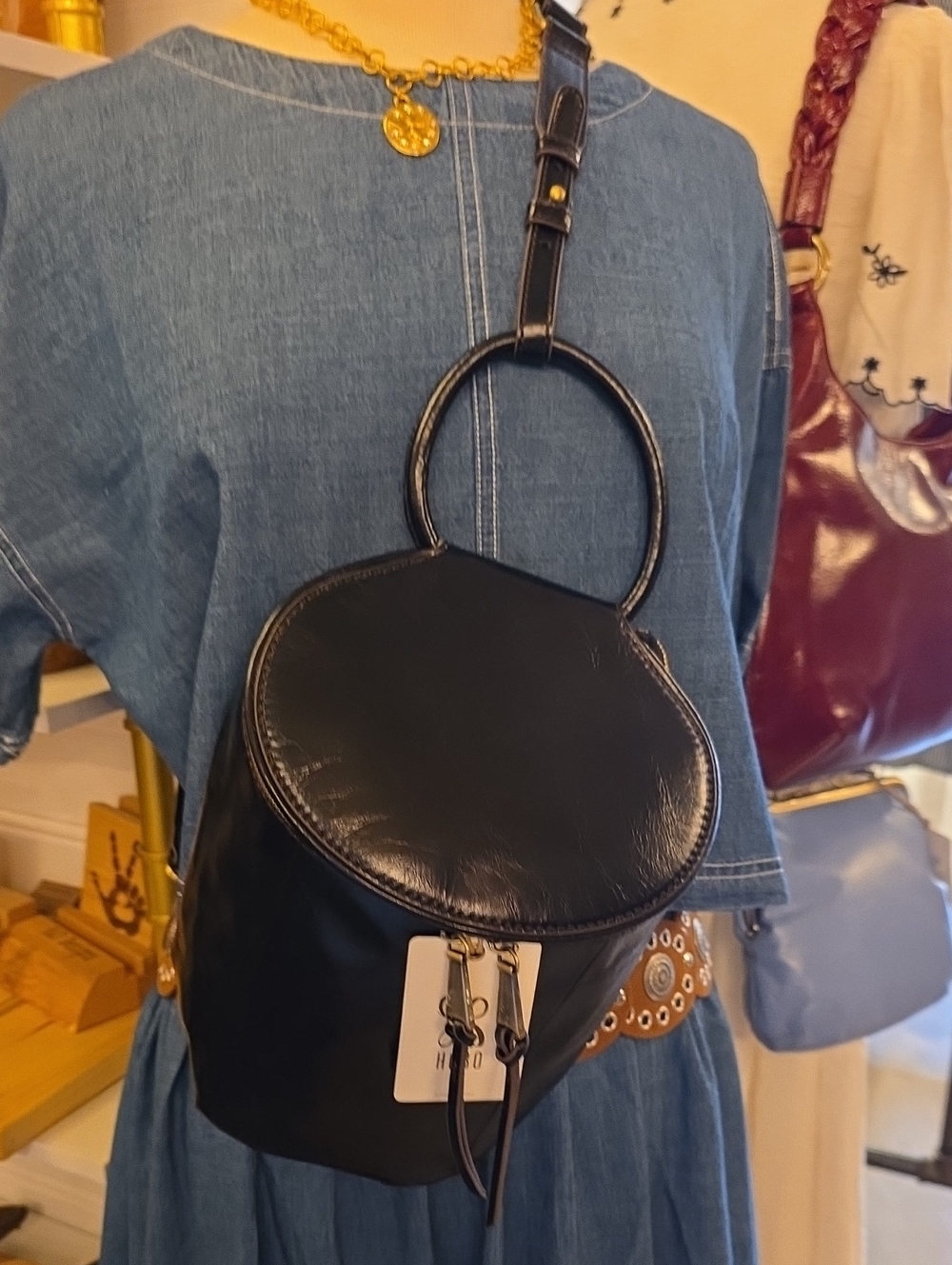 Shelia Sling HOBO Black Round Leather Crossbody Bag - Sleek Everyday Carry